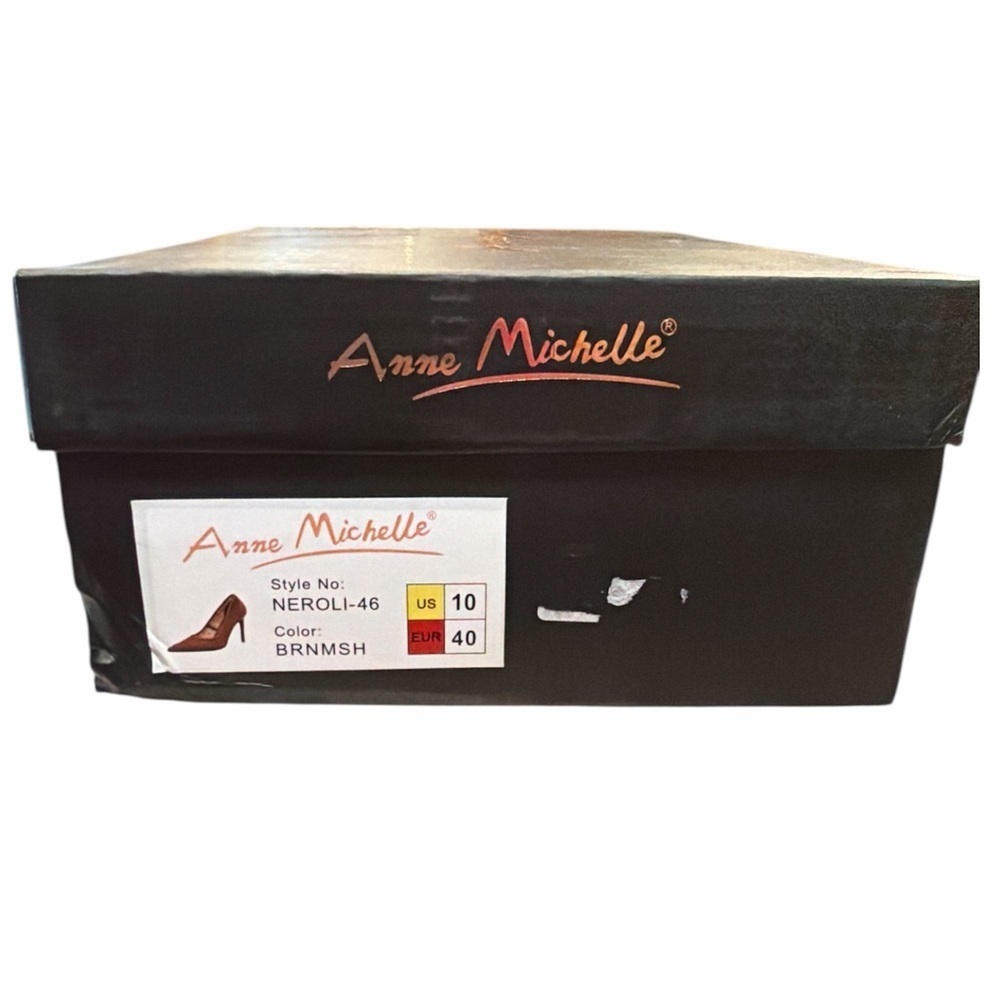 Anne Michelle Mesh Heels Size 10 Brown Studded Detail Pointed Toe Slip On NEW - Picture 11 of 12